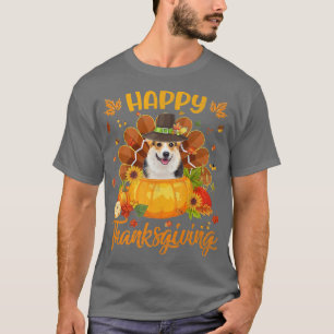 Camiseta Feliz Dia de Ação de Graças Corgi Cachorro Turquia