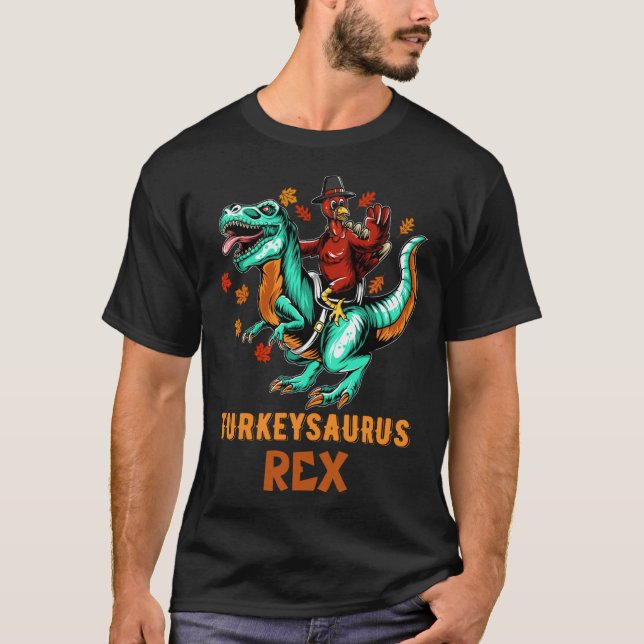 Camiseta Feliz Dia de Ação de Graças da Turquia Trex Dinoss (Frente)
