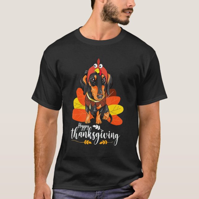 Camiseta Feliz Dia de Ação de Graças Dachshund Turquia Figu (Frente)