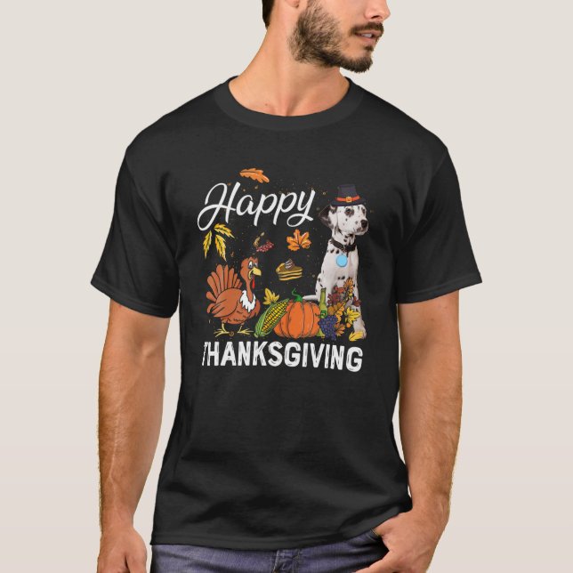 Camiseta Feliz Dia de Ação de Graças Dalmácia Turquia Pumpk (Frente)
