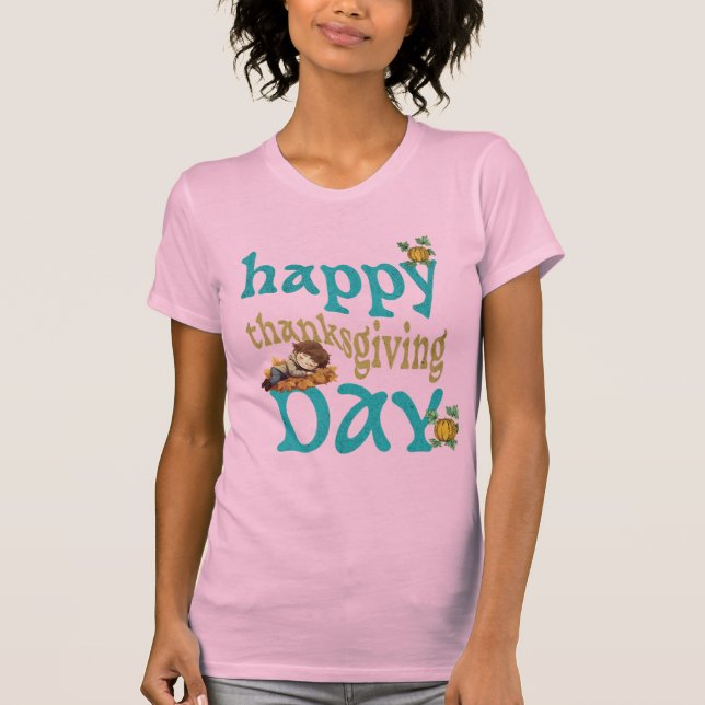 Camiseta Feliz Dia de Ação de Graças - Design de Férias Fes (Frente)