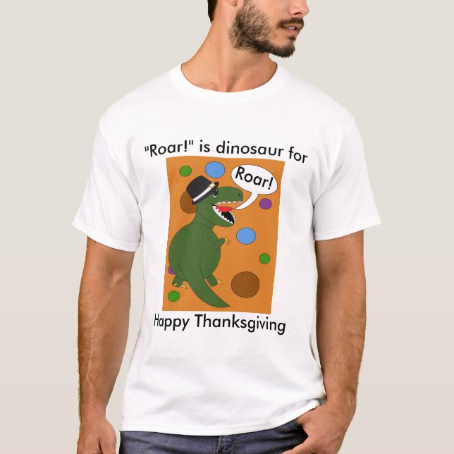 Camiseta Feliz Dia de Ação de Graças Dinossauro Personaliza (Frente)