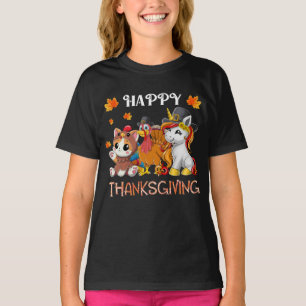 Camiseta Feliz Dia de Ação de Graças do Gato Bonito Unicorn