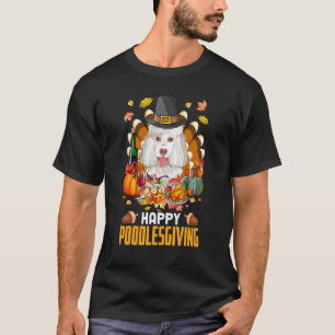 Camiseta Feliz Dia de Ação de Graças do Poodle Peregrino Po