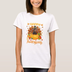 Camiseta Feliz Dia de Ação de Graças Doberman Dog Turkey Pu
