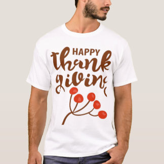 Camiseta Feliz Dia de Ação de Graças em Escrita Marrom Aleg