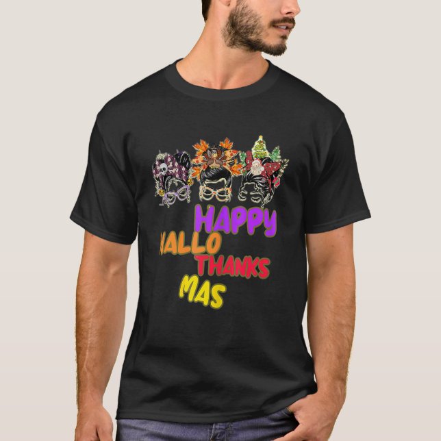 Camiseta Feliz Dia de Ação de Graças Feliz Hallothanksmas (Frente)