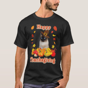 Camiseta Feliz Dia de Ação de Graças Gato Siames Eu Sou Gra