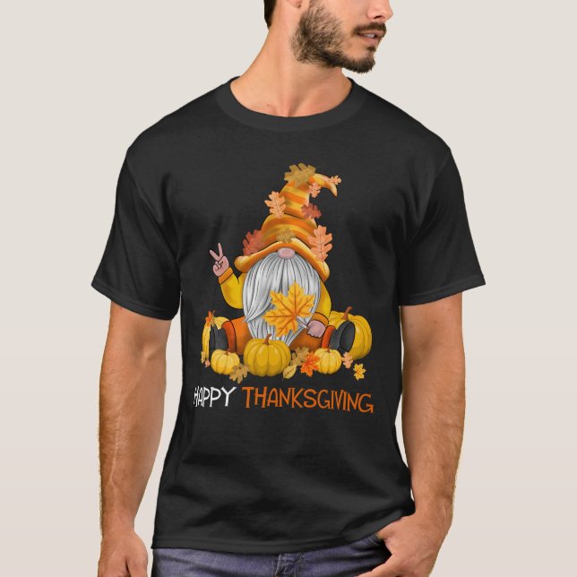 Camiseta Feliz Dia de Ação de Graças Gnomo Fall (Frente)