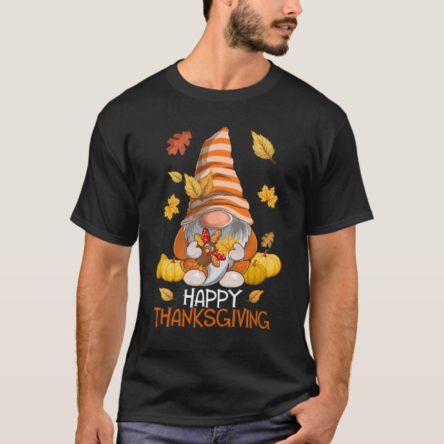 Camiseta Feliz Dia de Ação de Graças Gnomo Fall (Frente)