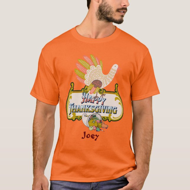 Camiseta Feliz dia de Ação de Graças nome personalizado (Frente)
