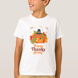 Camiseta Feliz Dia de Ação de Graças Pumpkin com Chapéus e 