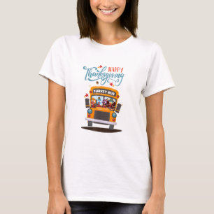 Camiseta Feliz Dia de Ação de Graças Turquia Barramento Esc