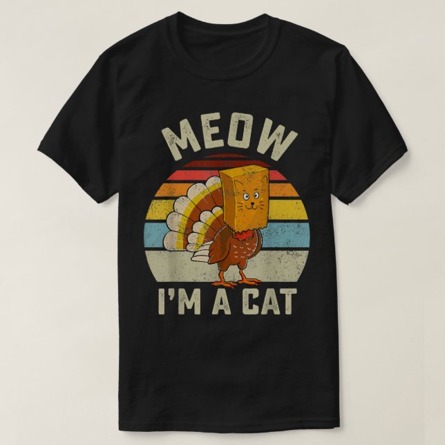 Camiseta Feliz Dia de Ação de Graças Turquia Falsa Gato Ret (Frente do Design)