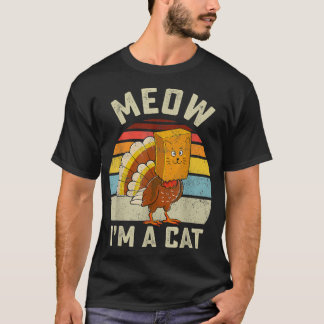 Camiseta Feliz Dia de Ação de Graças Turquia Falsa Gato Ret