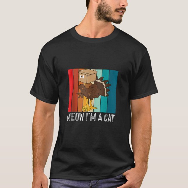 Camiseta Feliz Dia de Ação de Graças Turquia Falso Gato Ret (Frente)