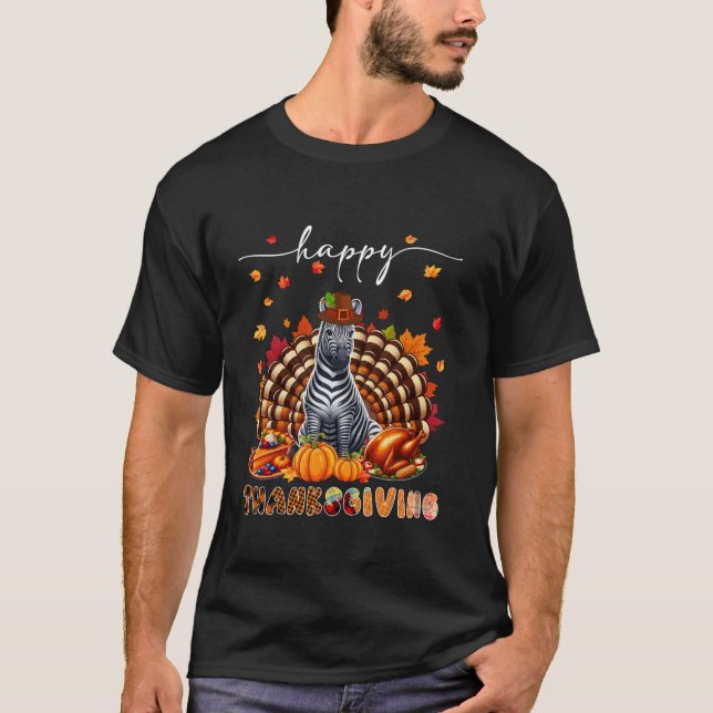 Camiseta Feliz Dia de Ação de Graças Zebra Figurume Turquia (Frente)