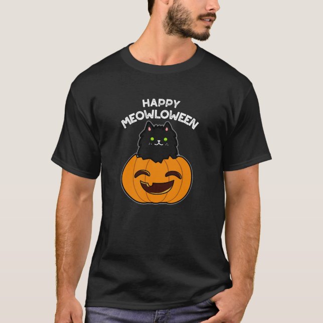Camiseta Feliz Dia de as Bruxas engraçado Meowloween Pun Da (Frente)
