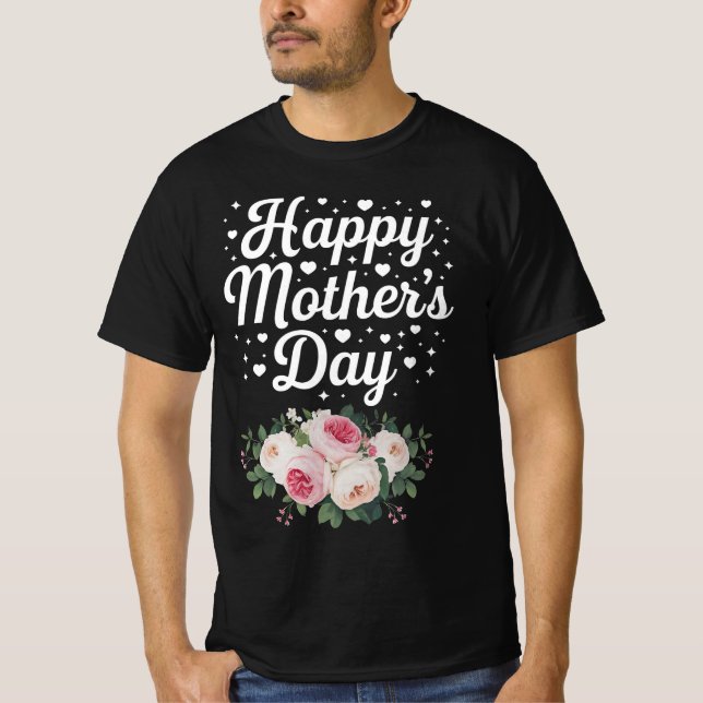 Camiseta Feliz Dia de as mães, Bela Floral Mãe Mulher Avó (Frente)