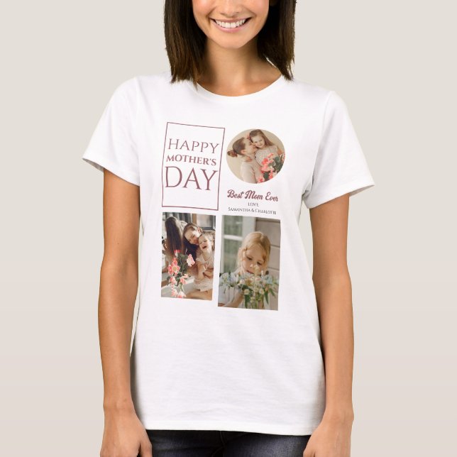 Camiseta Feliz dia de as mães | Foto simples de script mode (Frente)