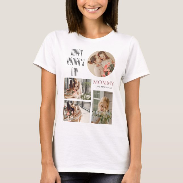 Camiseta Feliz dia de as mães | Foto Simples de Script Mode (Frente)