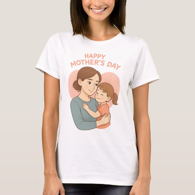 Camiseta Feliz Dia de as mães Mãe e Filha Abraço Cute (Frente)