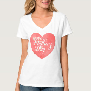 Camiseta Feliz dia de as mães no coração cor-de-rosa, coraç