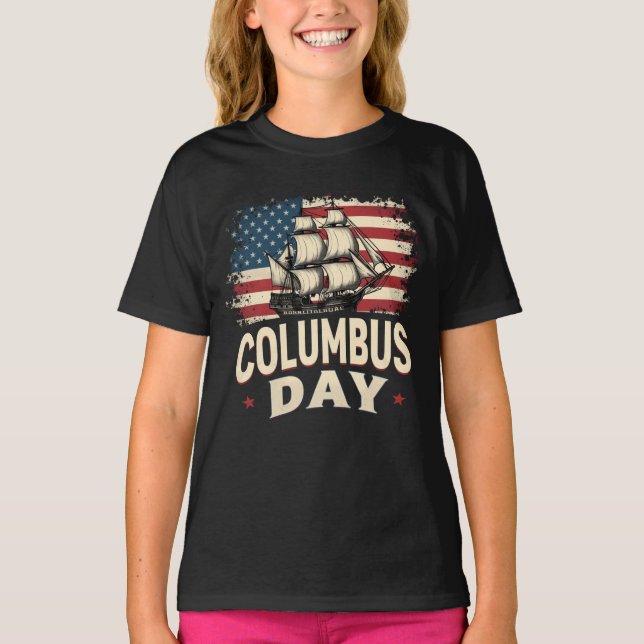 Camiseta Feliz Dia de Columbus de Exploração e Reflexão (Frente)