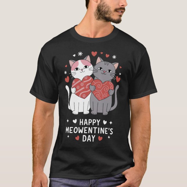 Camiseta Feliz Dia de Meowentine Engraçado (Frente)