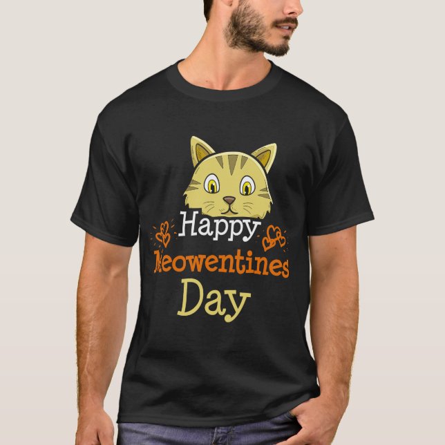 Camiseta Feliz Dia de Meowentins Gato Criador de Pata Amor  (Frente)