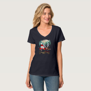 Camiseta Feliz Dia de Natal Pescoço-V feminino