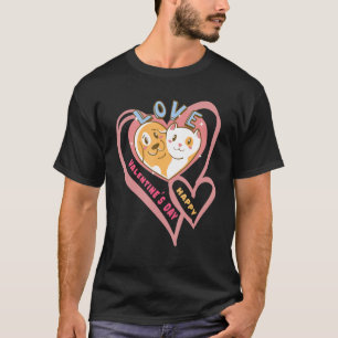 Camiseta feliz dia de os namorados Com Cachorro E Coração