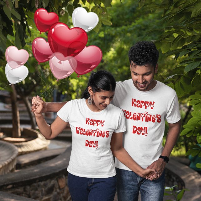 Camiseta Feliz dia de os namorados com Corações (Happy Valentine's Day with Hearts Unisex -Shirt)