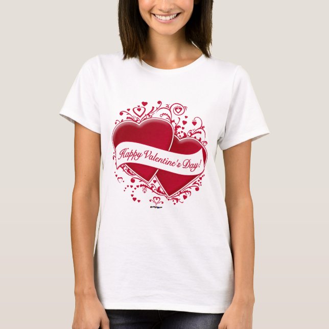Camiseta Feliz dia de os namorados! Corações Vermelhos (Frente)