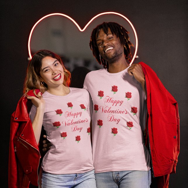 Camiseta Feliz dia de os namorados de Rosas vermelhas de Pa (Happy Valentine's Day Soft Pastel Red Roses Unisex T-Shirt)