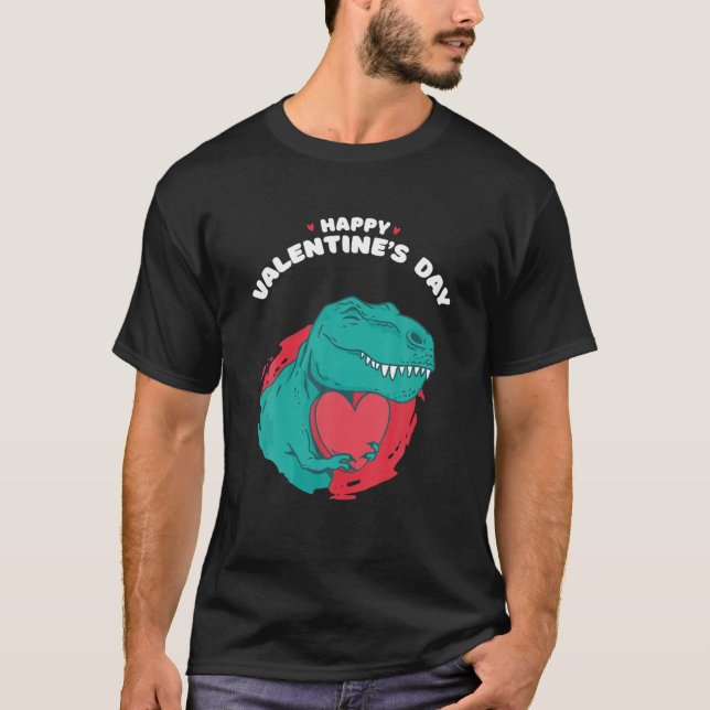 Camiseta Feliz dia de os namorados Engraçado Dino Com Valen (Frente)