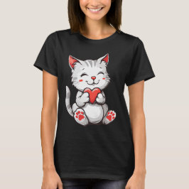 Camiseta Feliz dia de os namorados Gato Segurando Coração