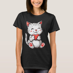 Camiseta Feliz dia de os namorados Gato Segurando Coração