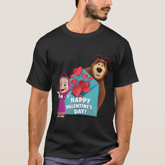 Camiseta Feliz dia de os namorados Masha e o Urso (Frente)