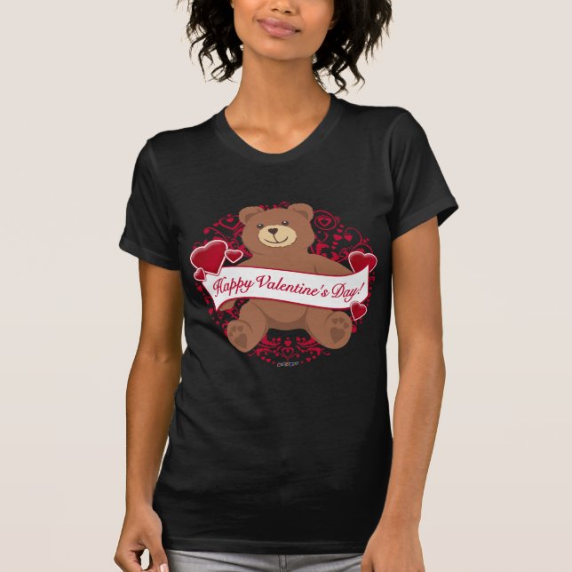 Camiseta Feliz dia de os namorados! Urso de Pelúcia (Frente)