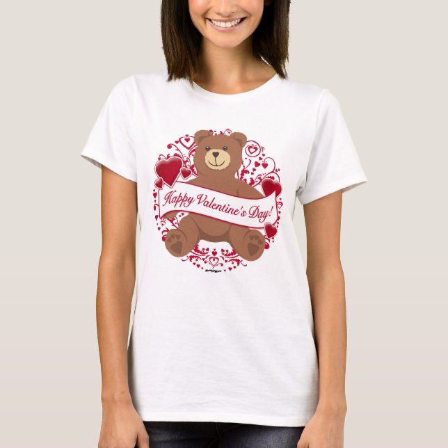 Camiseta Feliz dia de os namorados! Urso de Pelúcia (Frente)