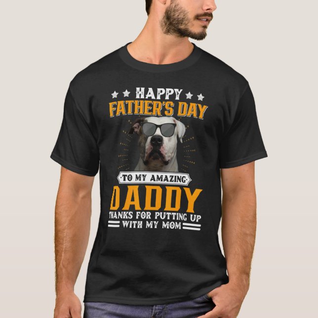 Camiseta Feliz Dia de os pais Americano Buldogue Pai Para M (Frente)