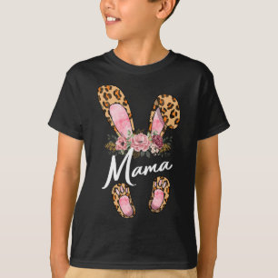 Camiseta Feliz Dia de Páscoa Leopardo Floral Mamãe Orelhas