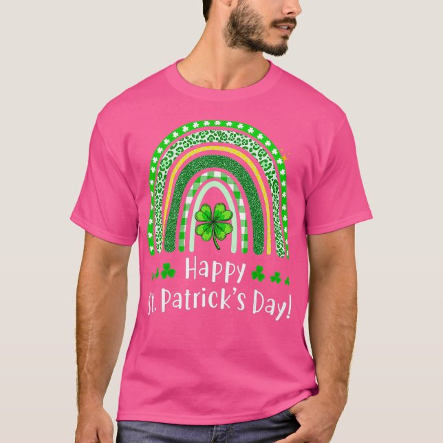 Camiseta Feliz Dia de São Patrício 2021 Rainbow Shamrock (Frente)
