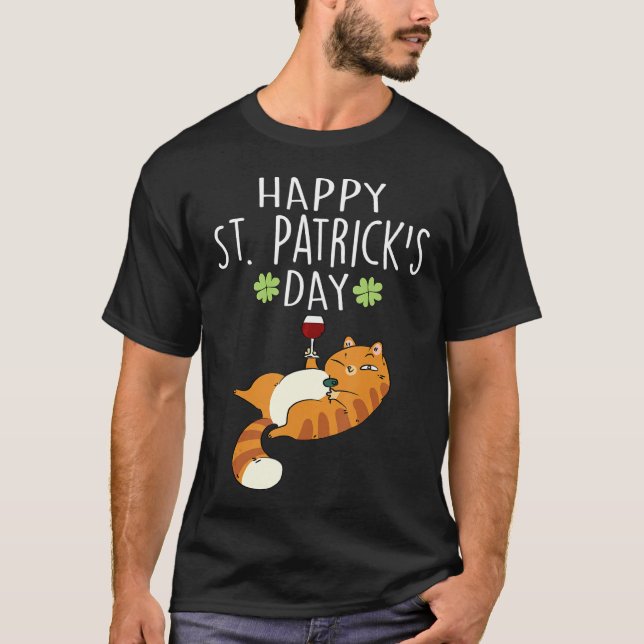 Camiseta Feliz Dia de São Patrício 2022 Gato Bonito Face Ir (Frente)