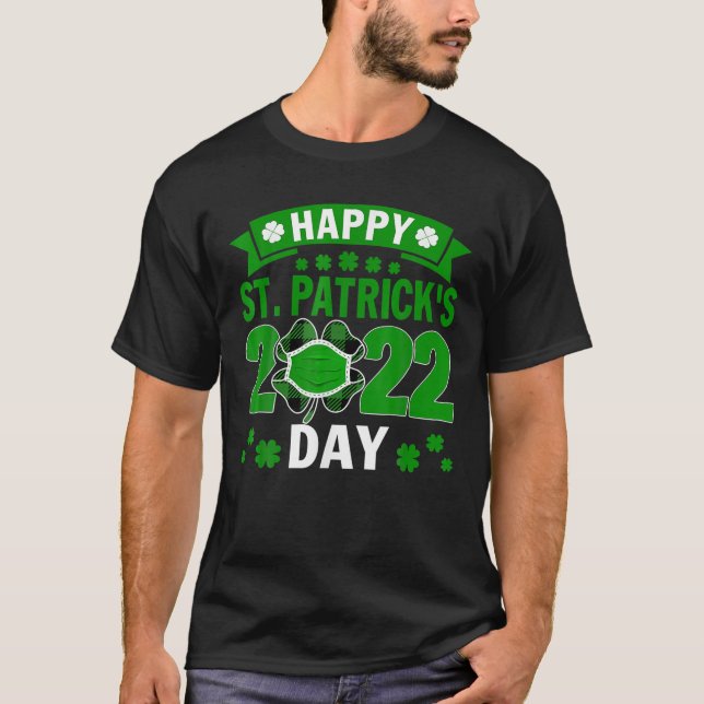 Camiseta Feliz Dia de São Patrício 2022 Rosto de Shamrock I (Frente)