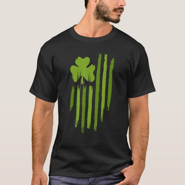 Camiseta Feliz Dia de São Patrício Americano Flag Usa Lucky (Frente)