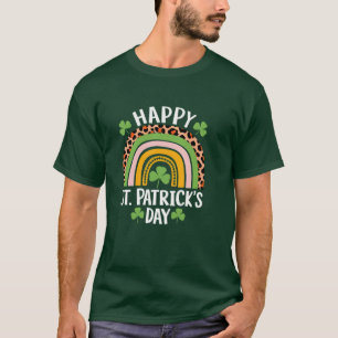 Camiseta Feliz Dia de São Patrício Arco-íris Trevo
