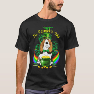 Camiseta Feliz Dia de São Patrício Basset Hound Leprechaun