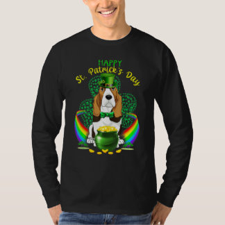 Camiseta Feliz Dia de São Patrício Basset Hound Leprechaun